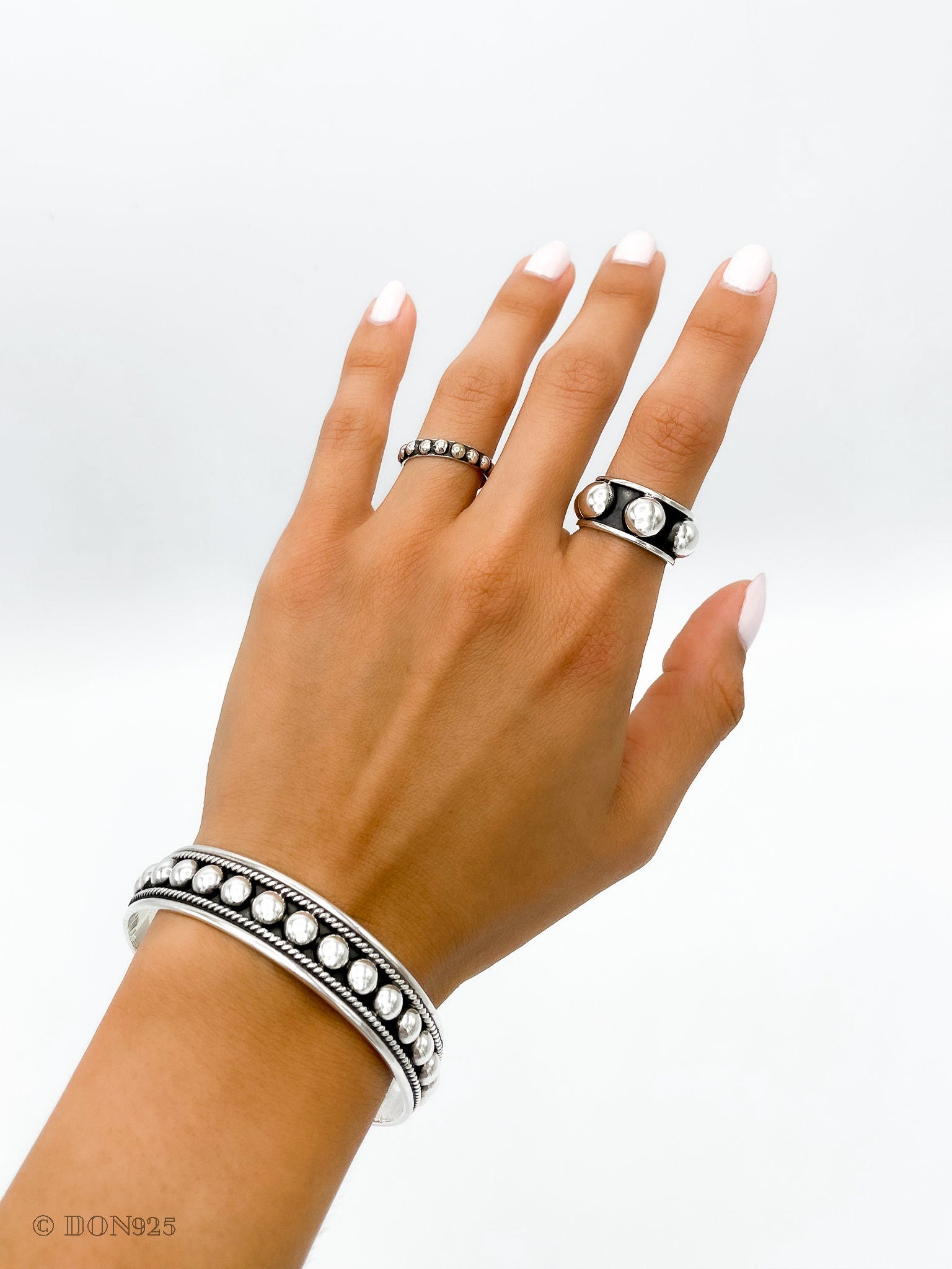 Oxidized Sterling Silver Dome Ring: Chunky Beaded Statement Band, Studded Jewelry