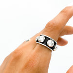 Oxidized Sterling Silver Dome Ring: Chunky Beaded Statement Band, Studded Jewelry