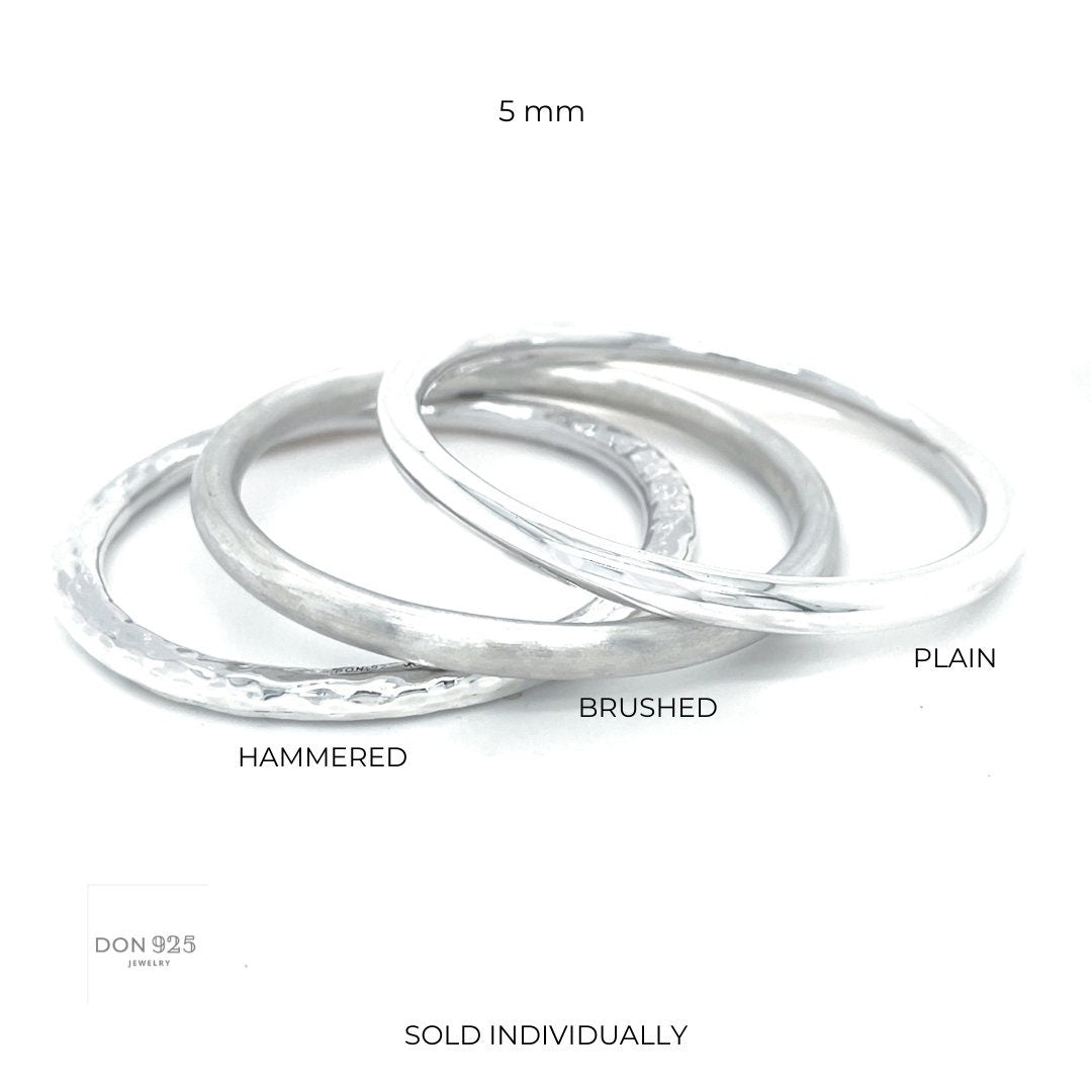 Sterling Silver 5mm Tube Slip-On Bangle Bracelet: Inclusive Sizes