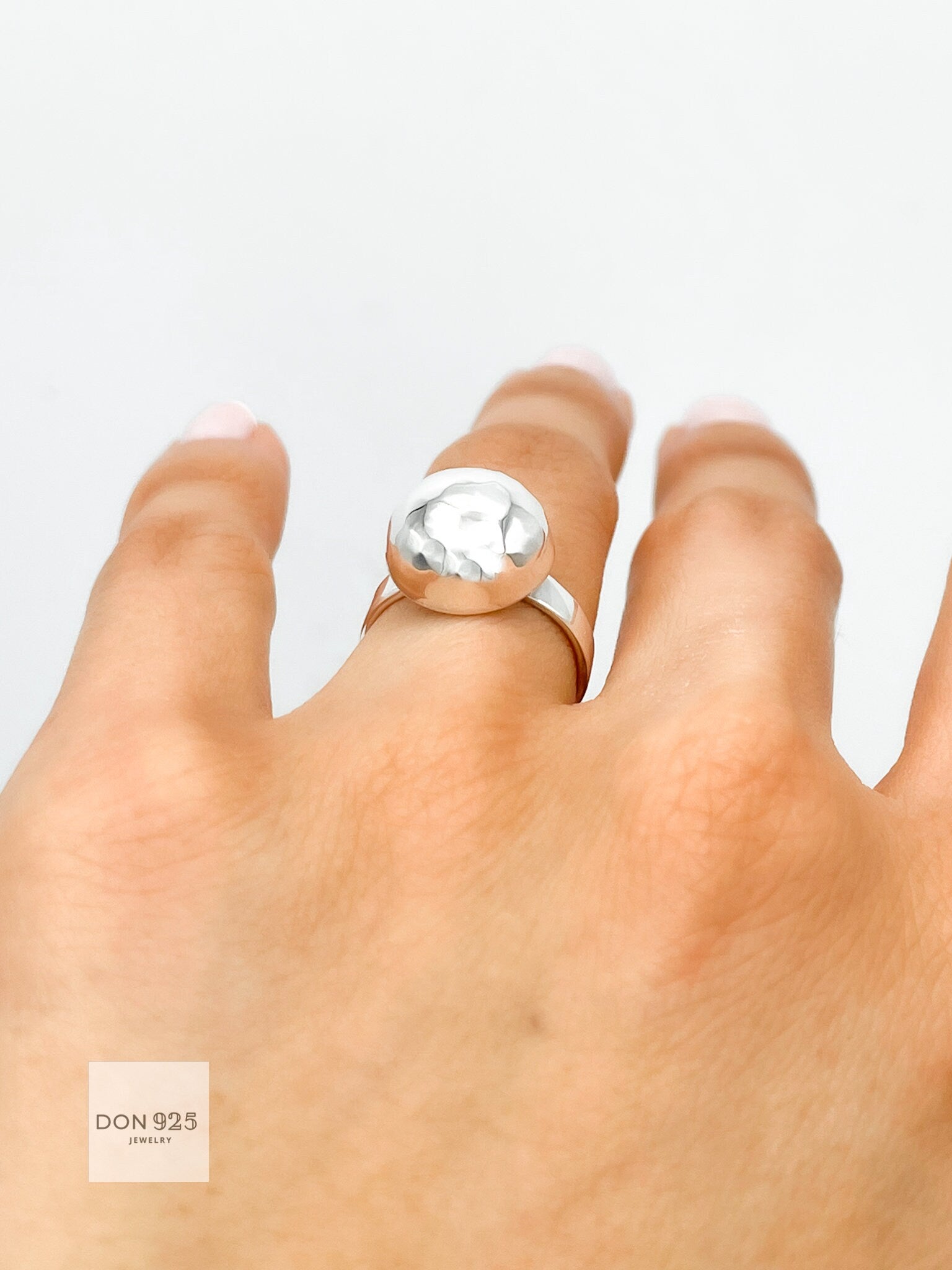 Sterling Silver Disco Ball Ring: Hammered Dome Geometric Band