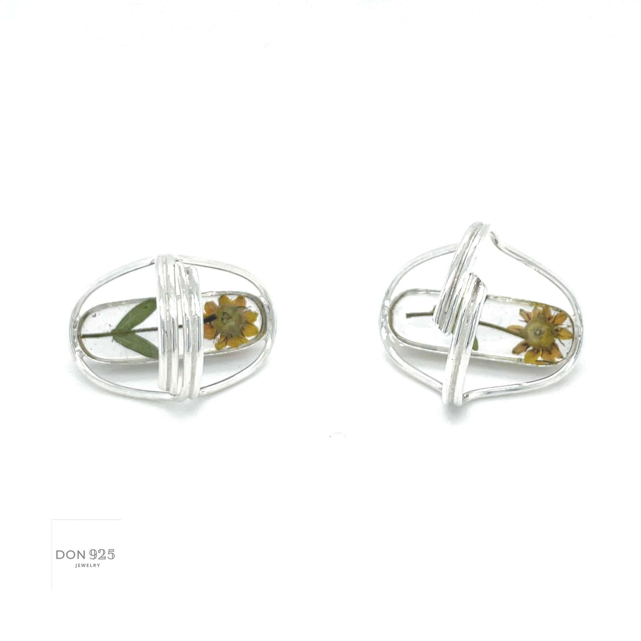 Real Yellow Flower Sterling Silver Adjustable Ring: Floral Jewelry