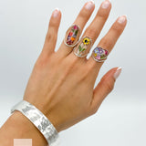 Real Colorful Flowers Adjustable Ring: Sterling Silver, Botanical Resin Jewelry