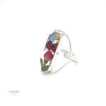 Real Colorful Flowers Adjustable Ring: Sterling Silver, Botanical Resin Jewelry