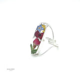 Real Colorful Flowers Adjustable Ring: Sterling Silver, Botanical Resin Jewelry