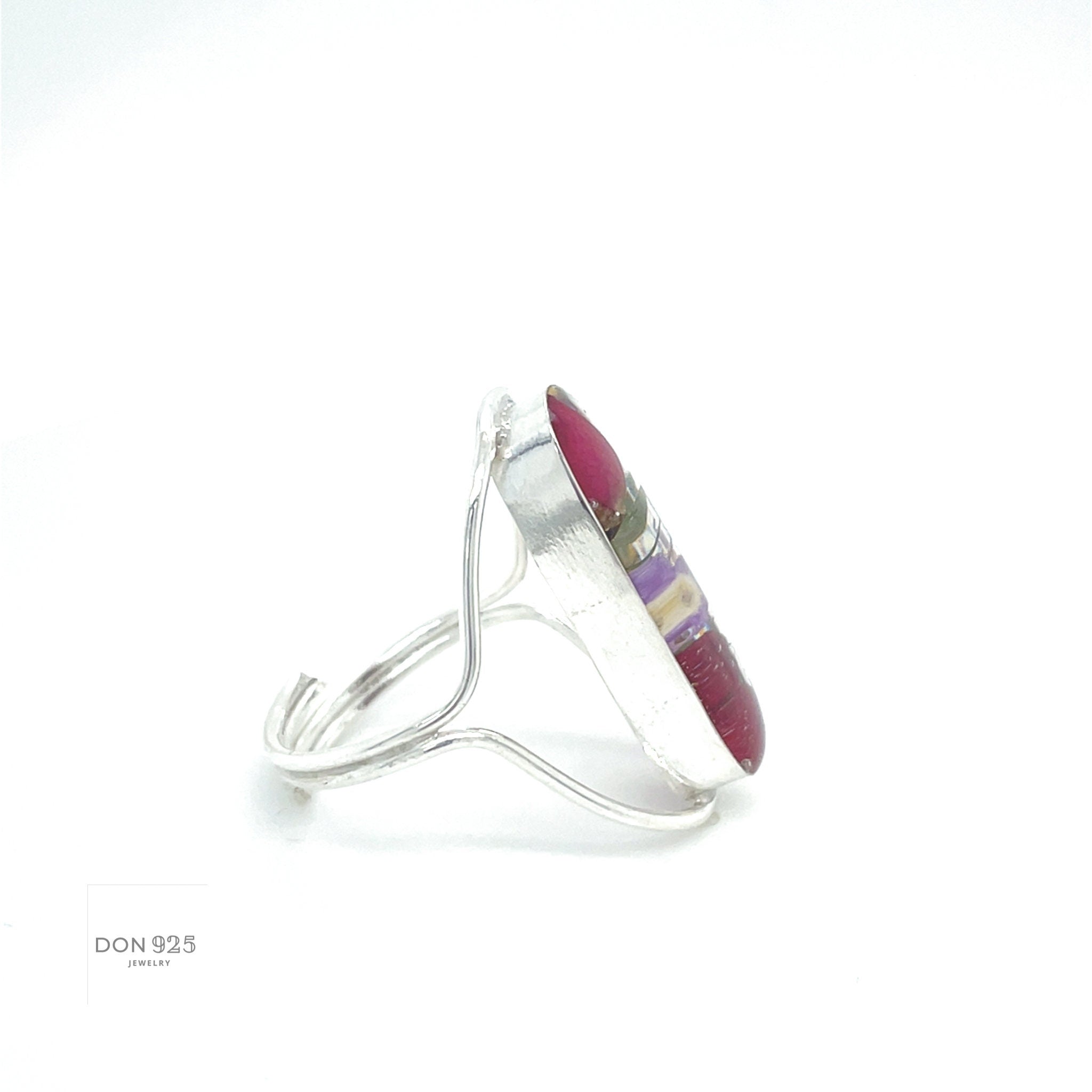 Real Colorful Flowers Adjustable Ring: Sterling Silver, Botanical Resin Jewelry