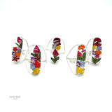 Real Colorful Flowers Adjustable Ring: Sterling Silver, Botanical Resin Jewelry