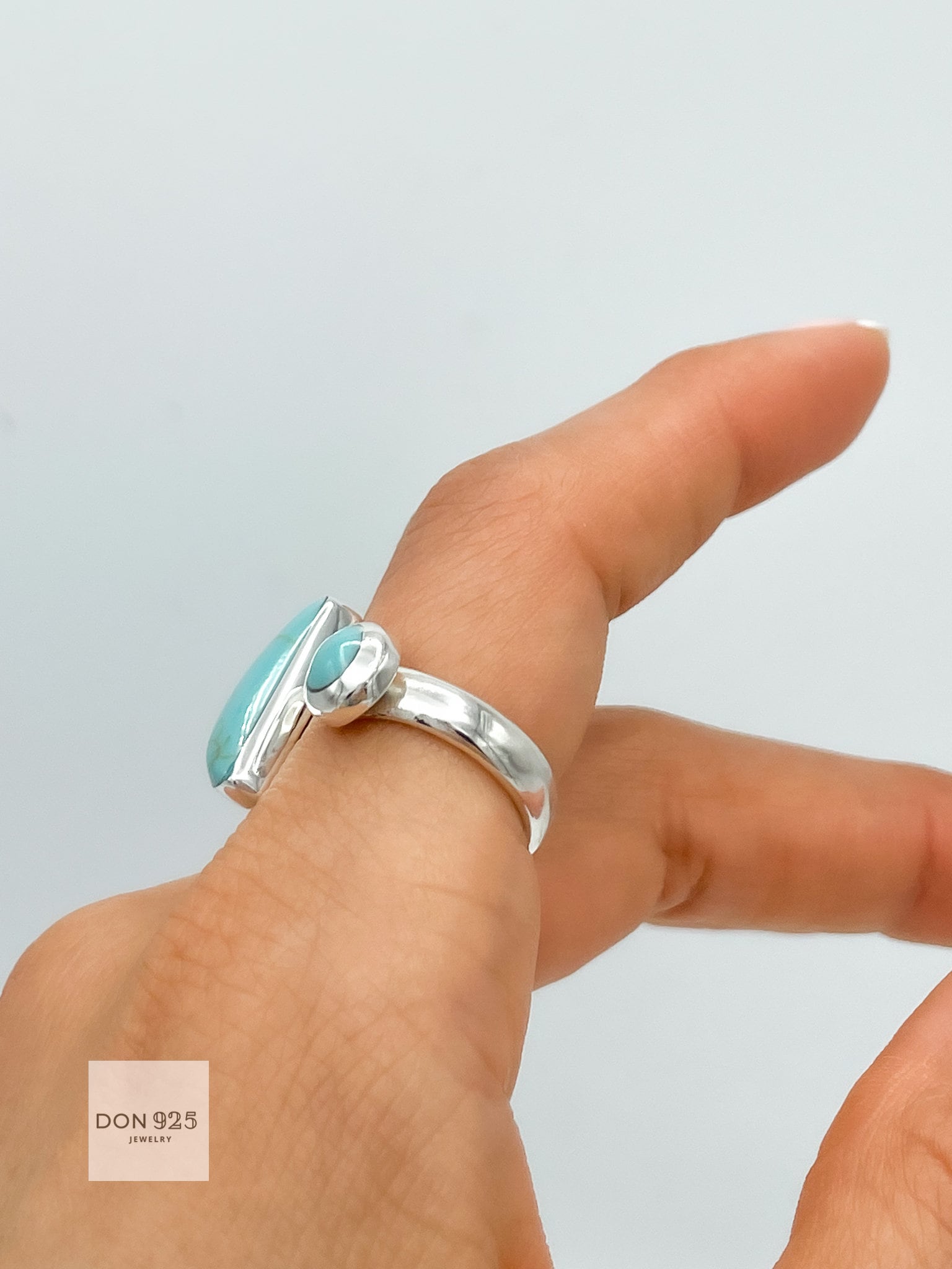 Sterling Silver Turquoise Boho Moon and Star Ring