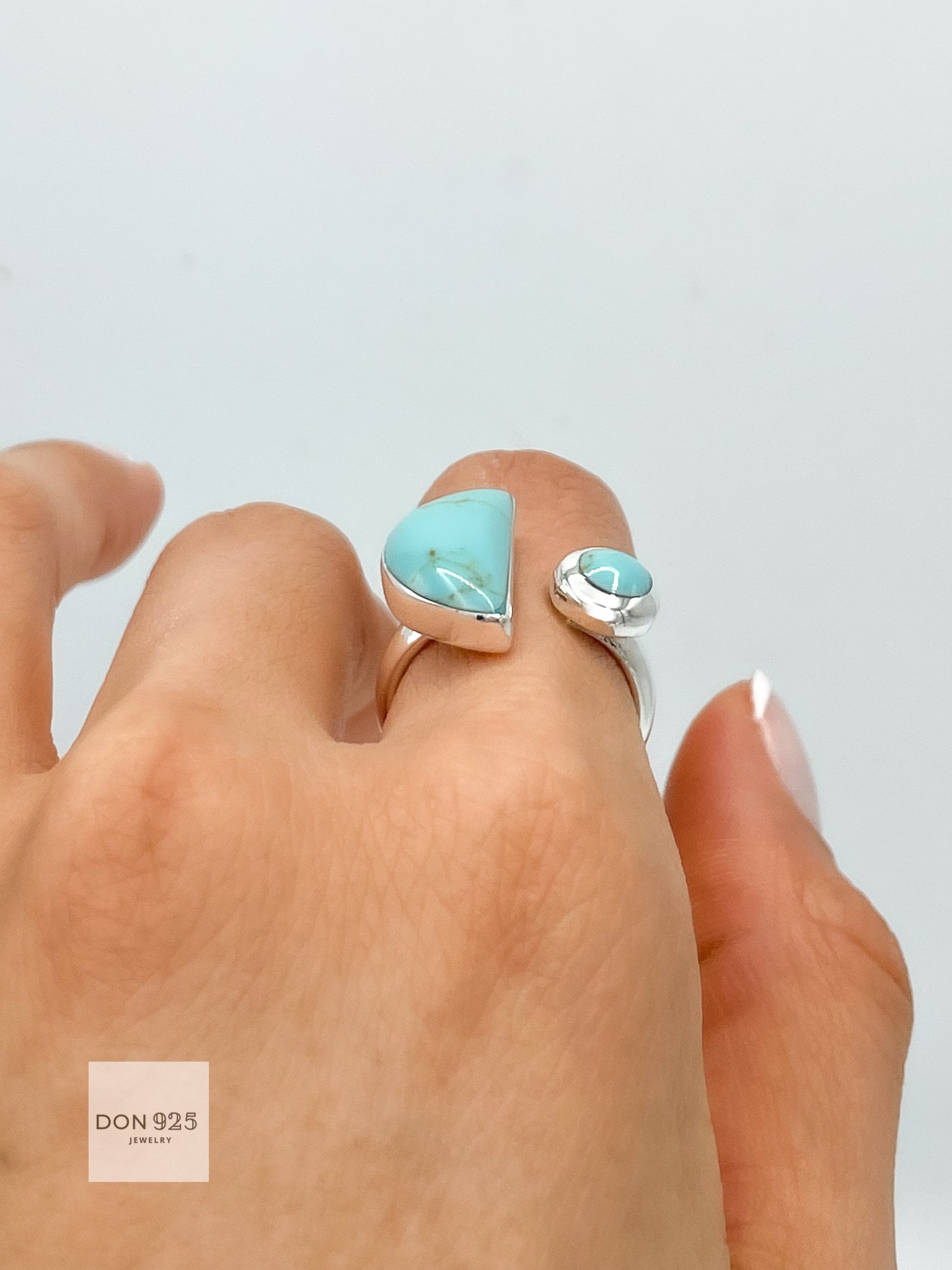 Sterling Silver Turquoise Boho Moon and Star Ring