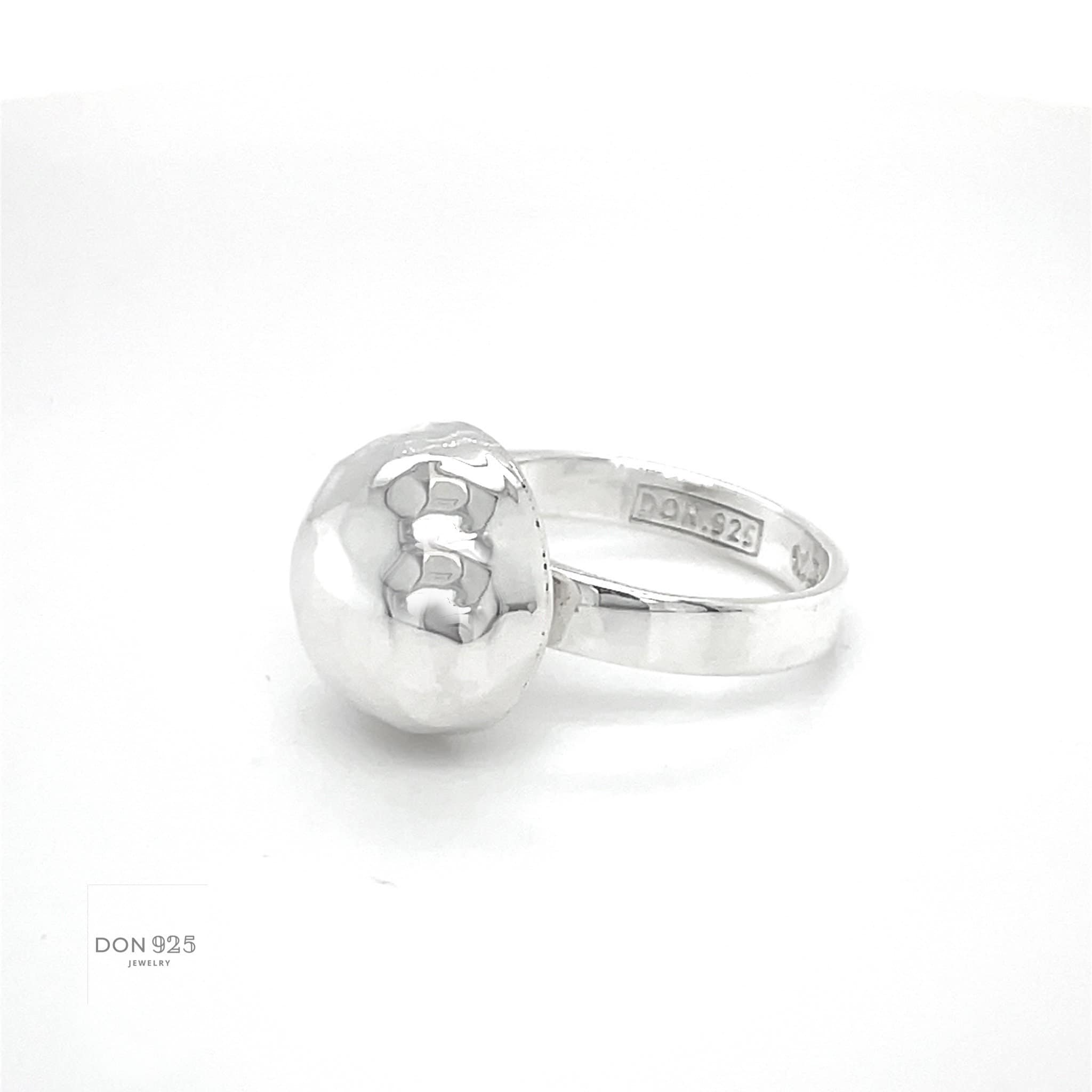Sterling Silver Disco Ball Ring: Hammered Dome Geometric Band