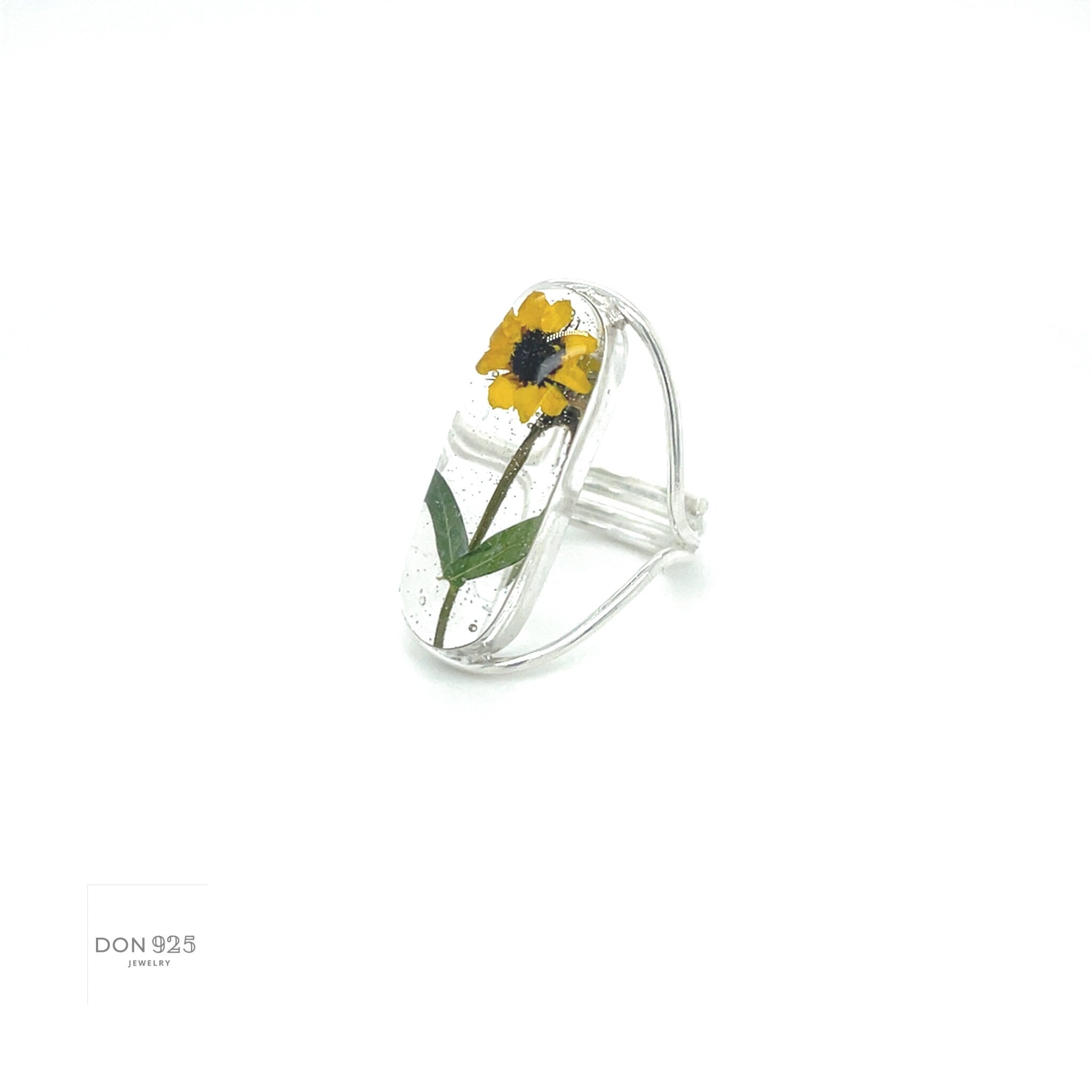 Real Yellow Flower Sterling Silver Adjustable Ring: Floral Jewelry