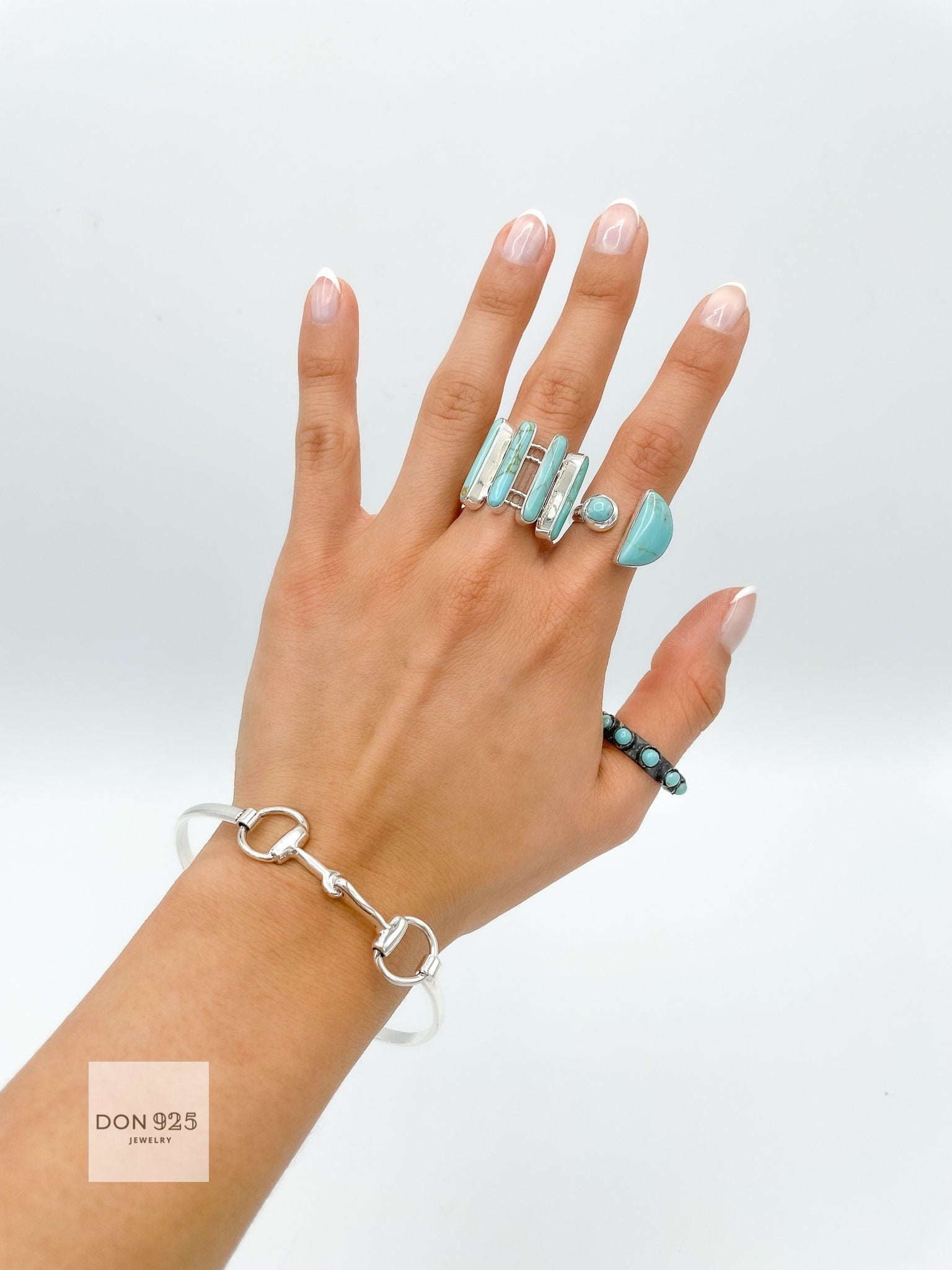 Sterling Silver Turquoise Boho Moon and Star Ring