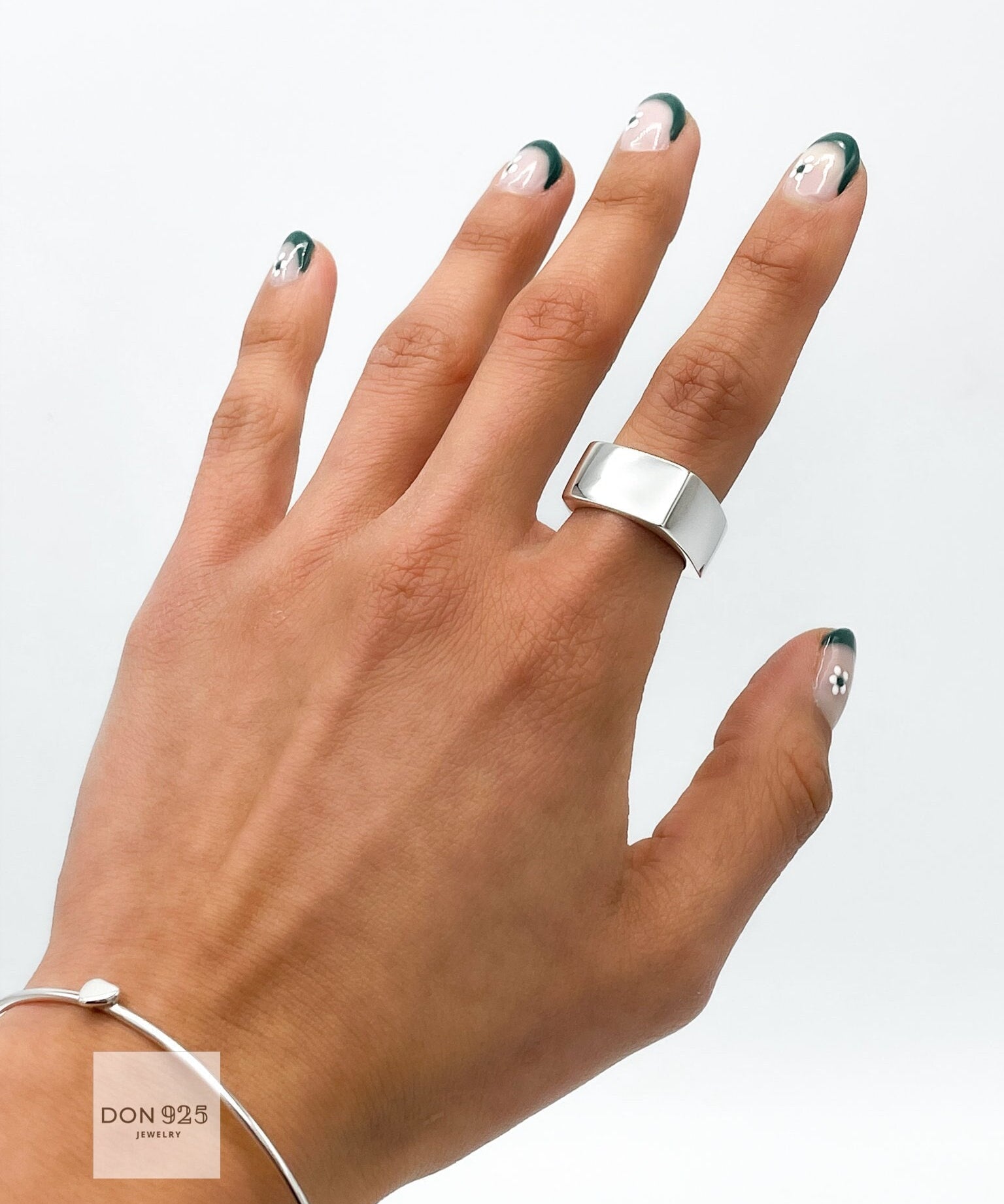 Sterling Silver Cube Signet Ring: Wide Geometric Chunky Modern Unisex Band