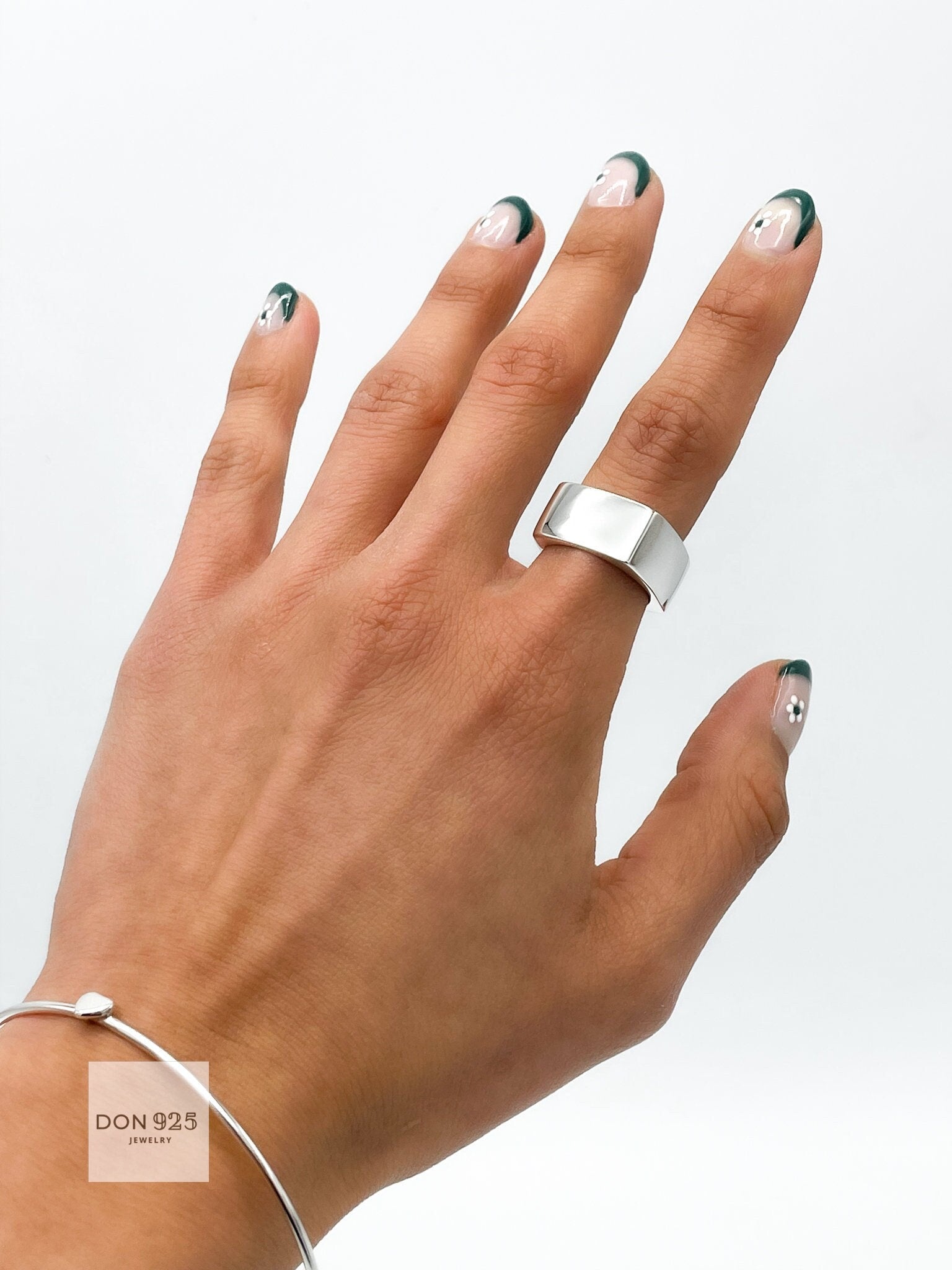 Sterling Silver Cube Signet Ring: Wide Geometric Chunky Modern Unisex Band