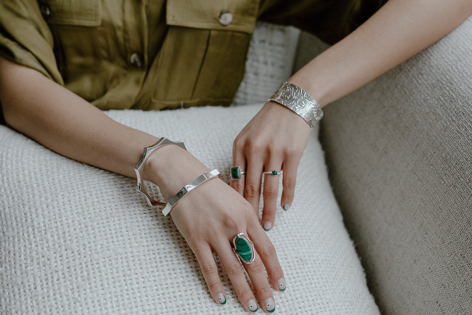 Sterling Silver Malachite Ring: Twisted Band, Boho Stacking Ring