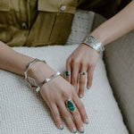 Sterling Silver Malachite Ring: Twisted Band, Boho Stacking Ring