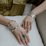 Sterling Silver Malachite Ring: Twisted Band, Boho Stacking Ring