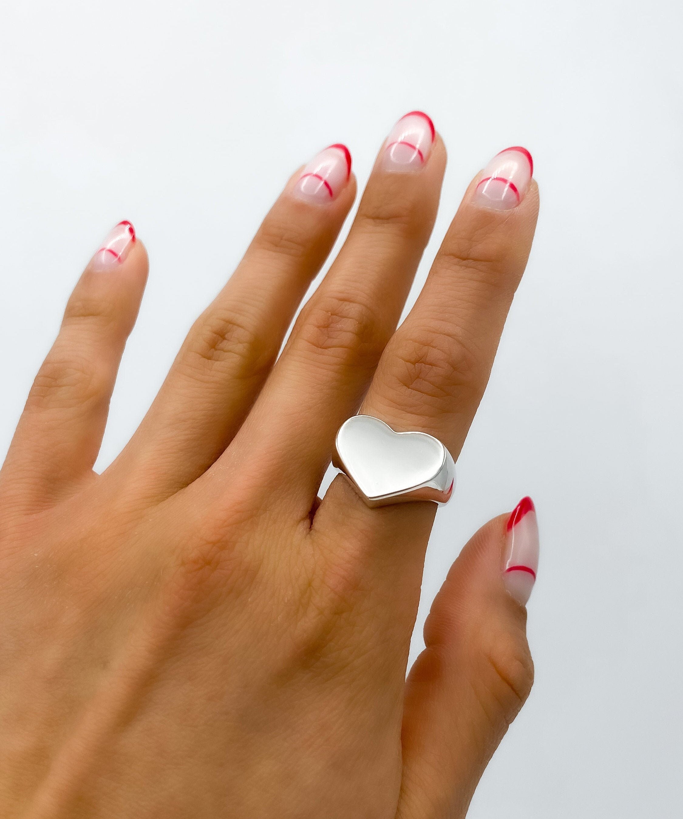Sterling Silver Heart Signet Ring: Large Chunky Love Jewelry, Pinky Ring