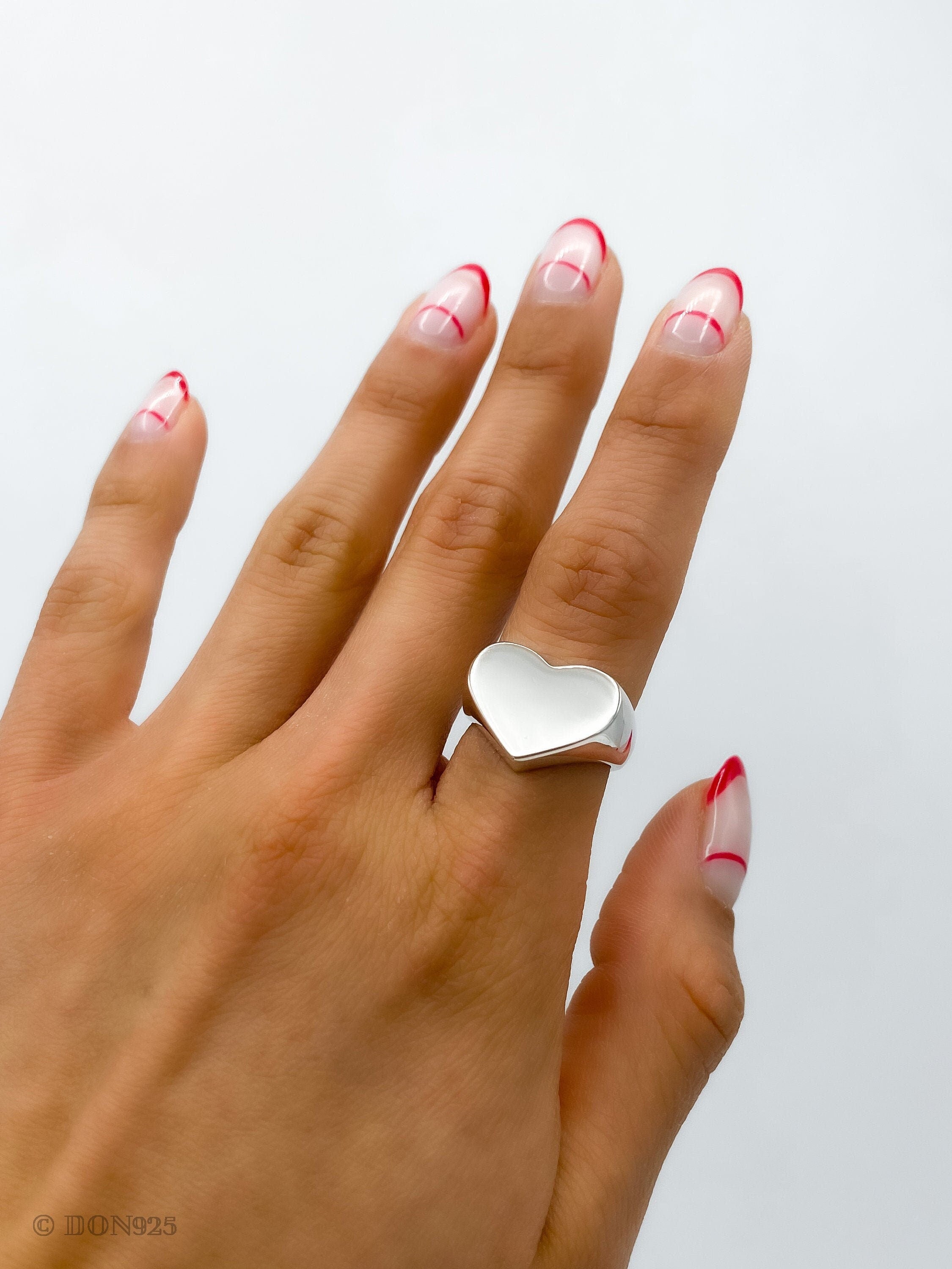 Sterling Silver Heart Signet Ring: Large Chunky Love Jewelry, Pinky Ring