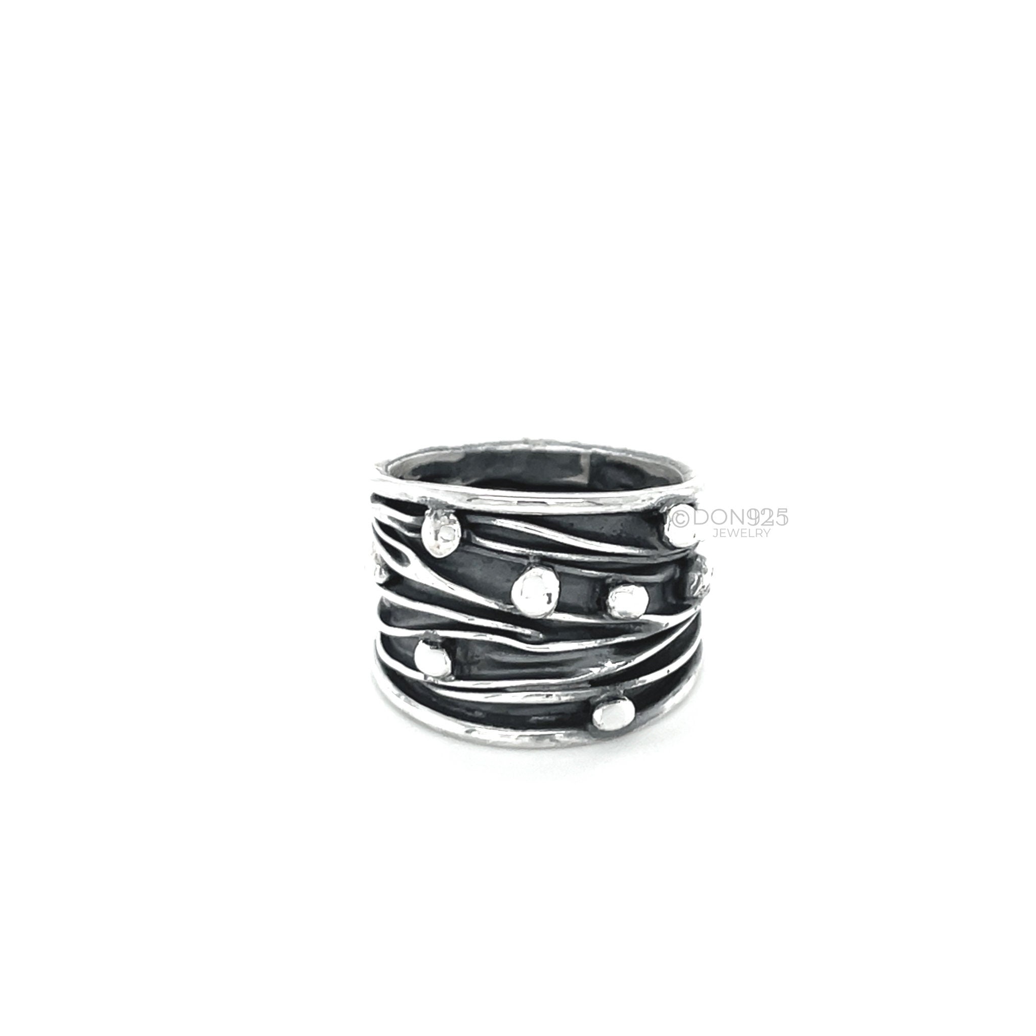 Oxidized Sterling Silver Ocean Waves Ring: Chunky Beach Jewelry