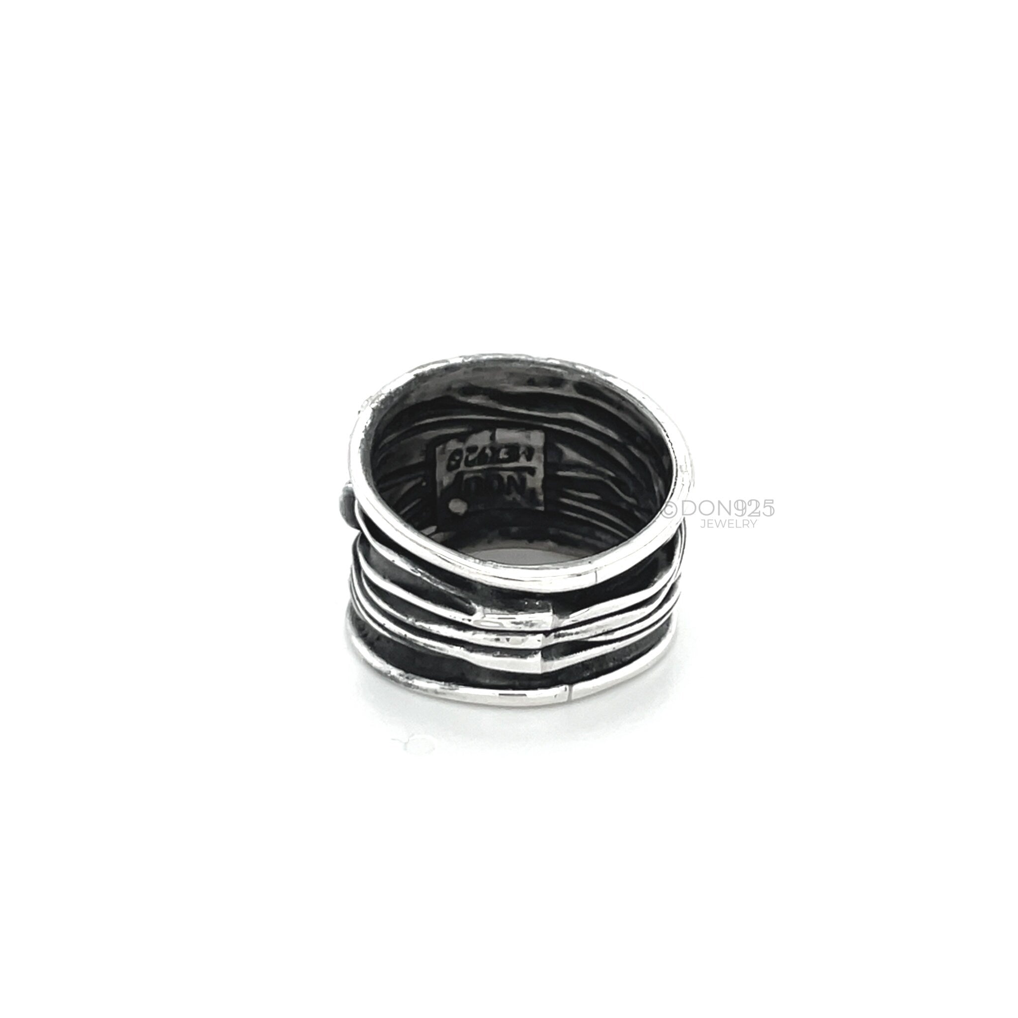 Oxidized Sterling Silver Ocean Waves Ring: Chunky Beach Jewelry