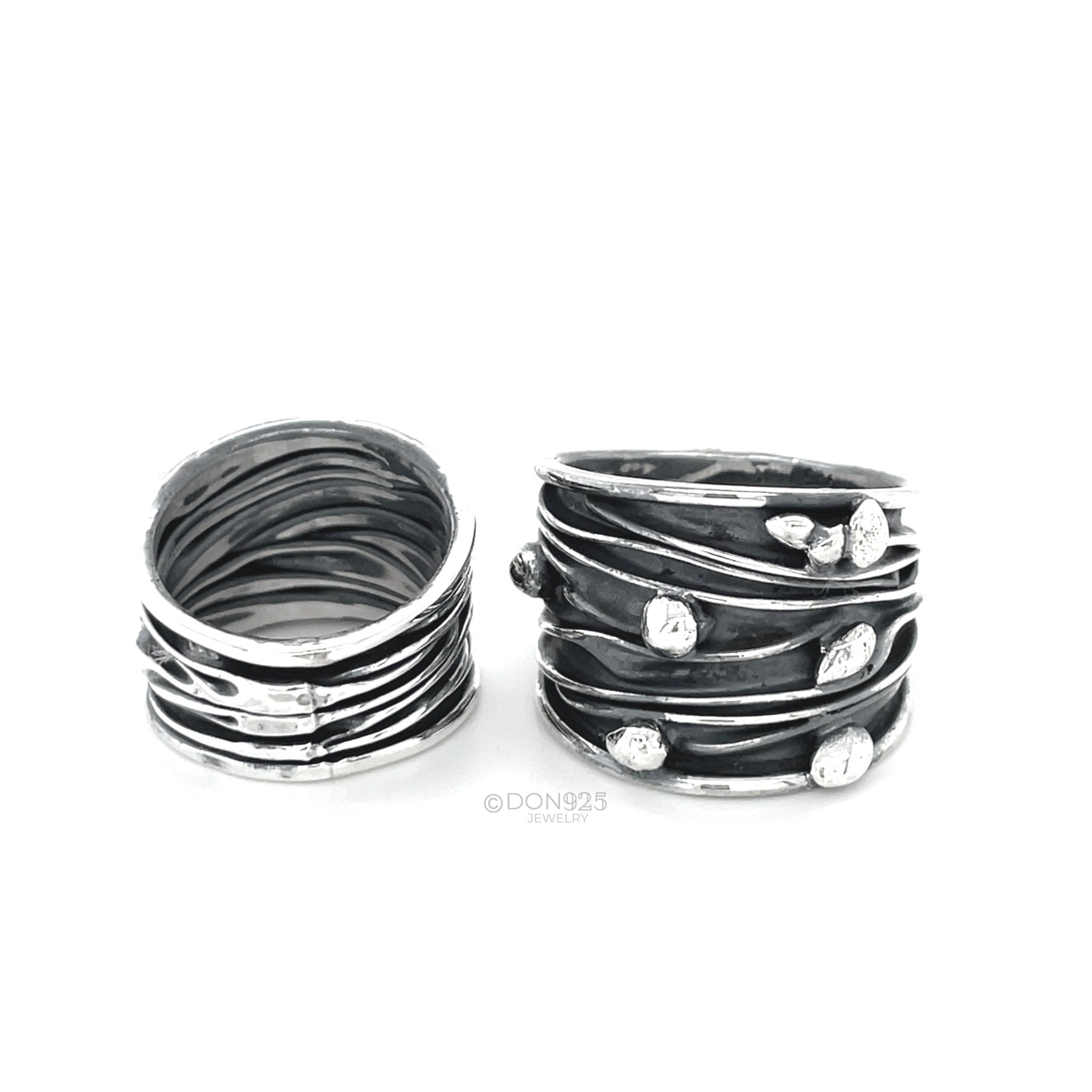 Oxidized Sterling Silver Ocean Waves Ring: Chunky Beach Jewelry