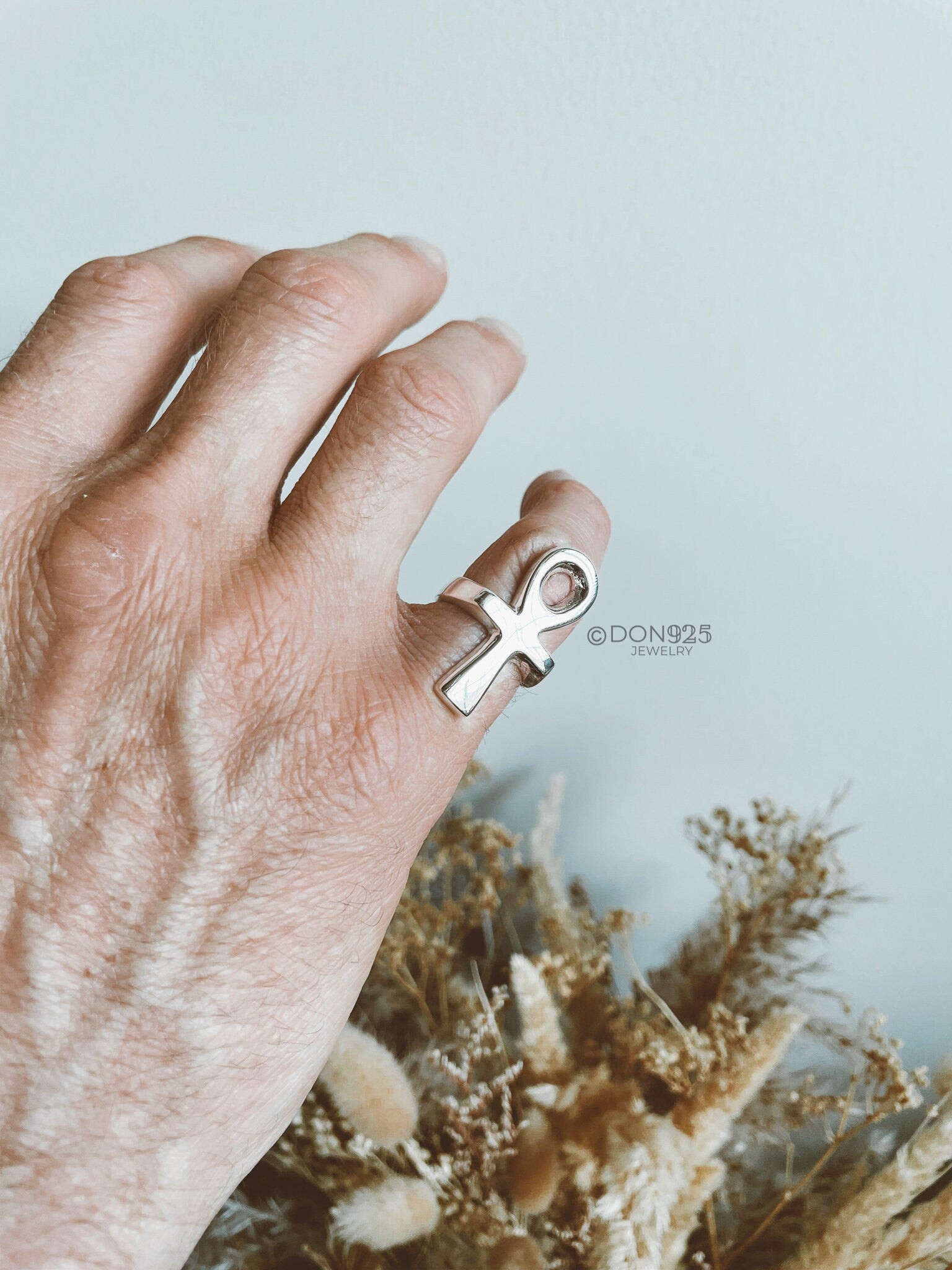 Sterling Silver Ankh Cross Ring: Egyptian Religious Jewelry