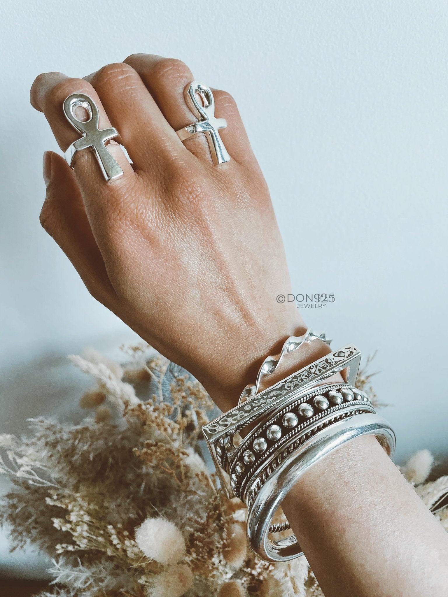 Sterling Silver Ankh Cross Ring: Egyptian Religious Jewelry