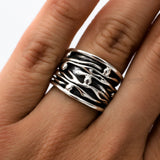Oxidized Sterling Silver Ocean Waves Ring: Chunky Beach Jewelry