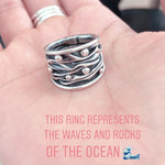 Oxidized Sterling Silver Ocean Waves Ring: Chunky Beach Jewelry