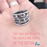 Oxidized Sterling Silver Ocean Waves Ring: Chunky Beach Jewelry