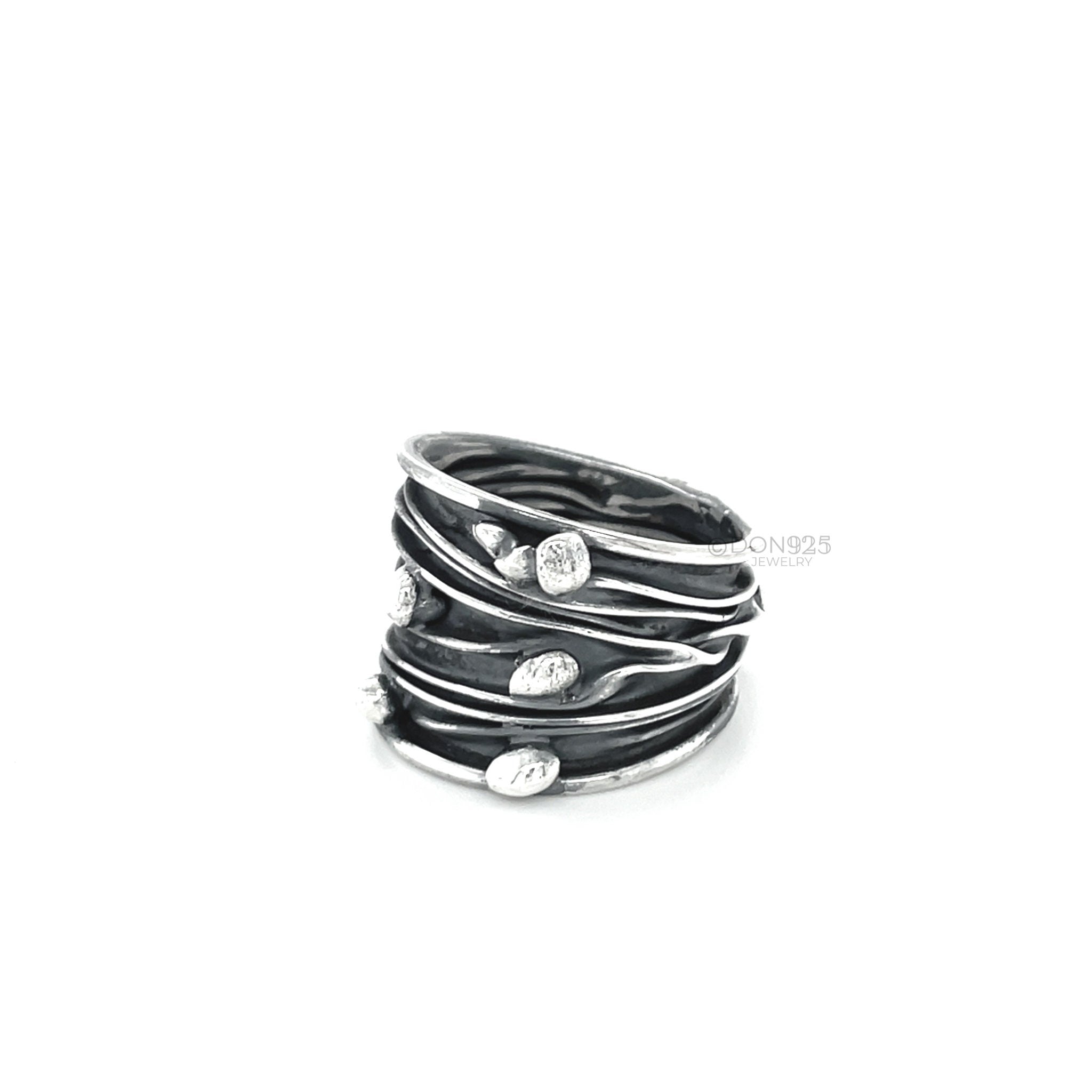 Oxidized Sterling Silver Ocean Waves Ring: Chunky Beach Jewelry