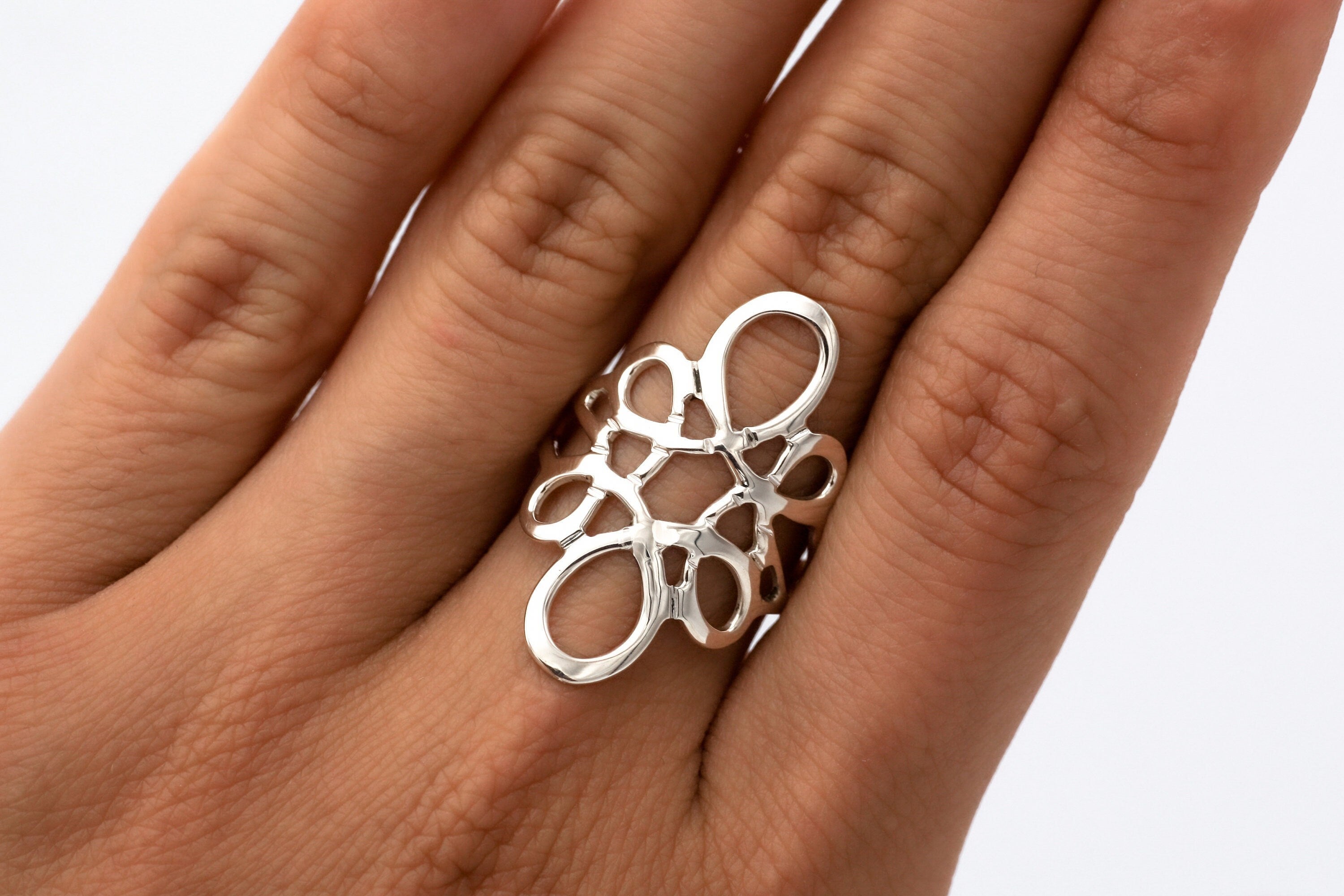Sterling Silver Abstract Infinity Ring: Geometric Lightweight Design