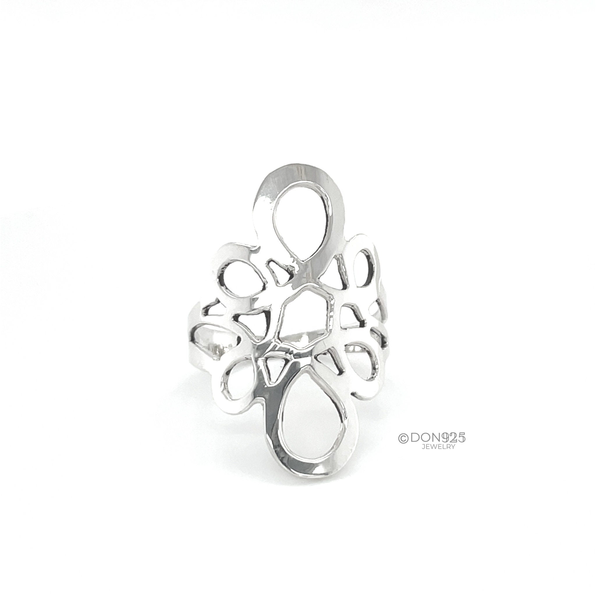 Sterling Silver Abstract Infinity Ring: Geometric Lightweight Design
