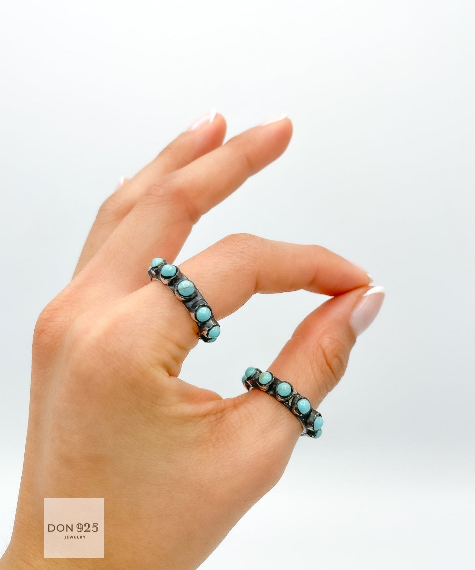 Sterling Silver Turquoise Ring: Boho Western Band