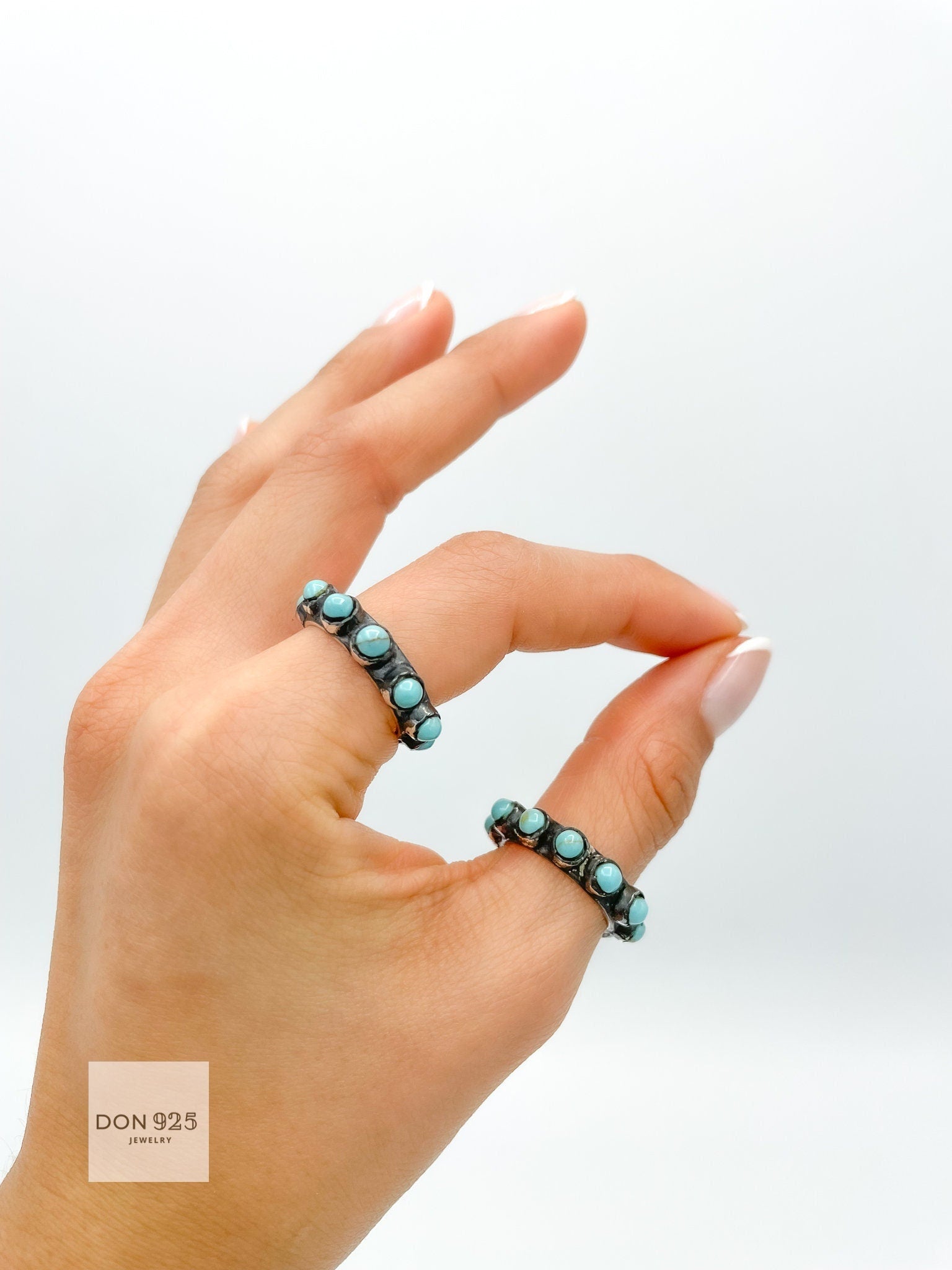 Sterling Silver Turquoise Ring: Boho Western Band