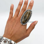 Huge Agatized Fossil Coral and Sterling Silver Statement Ring