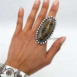 Huge Agatized Fossil Coral and Sterling Silver Statement Ring