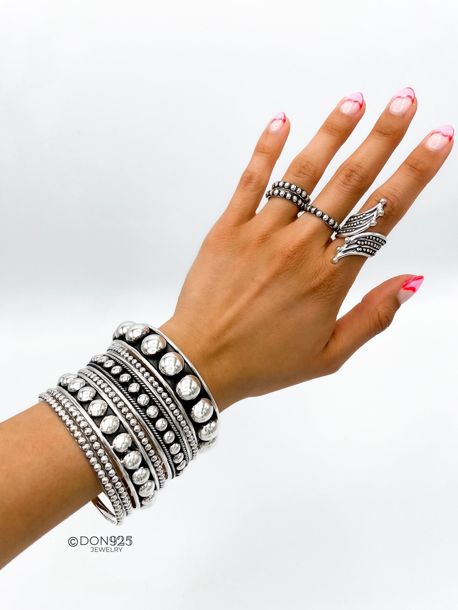Skynny Sterling Silver Dotted Bangle Bracelet: Studded Jewelry