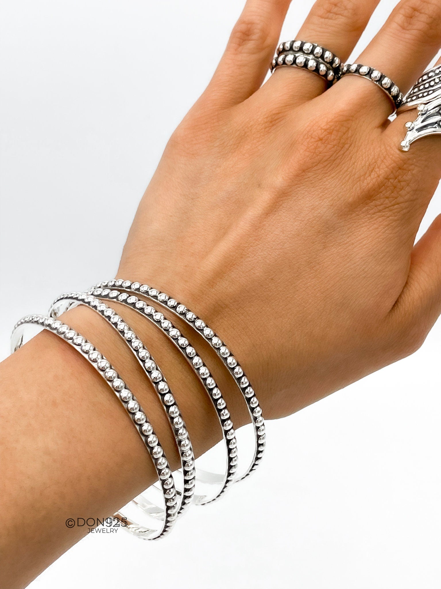 Skynny Sterling Silver Dotted Bangle Bracelet: Studded Jewelry