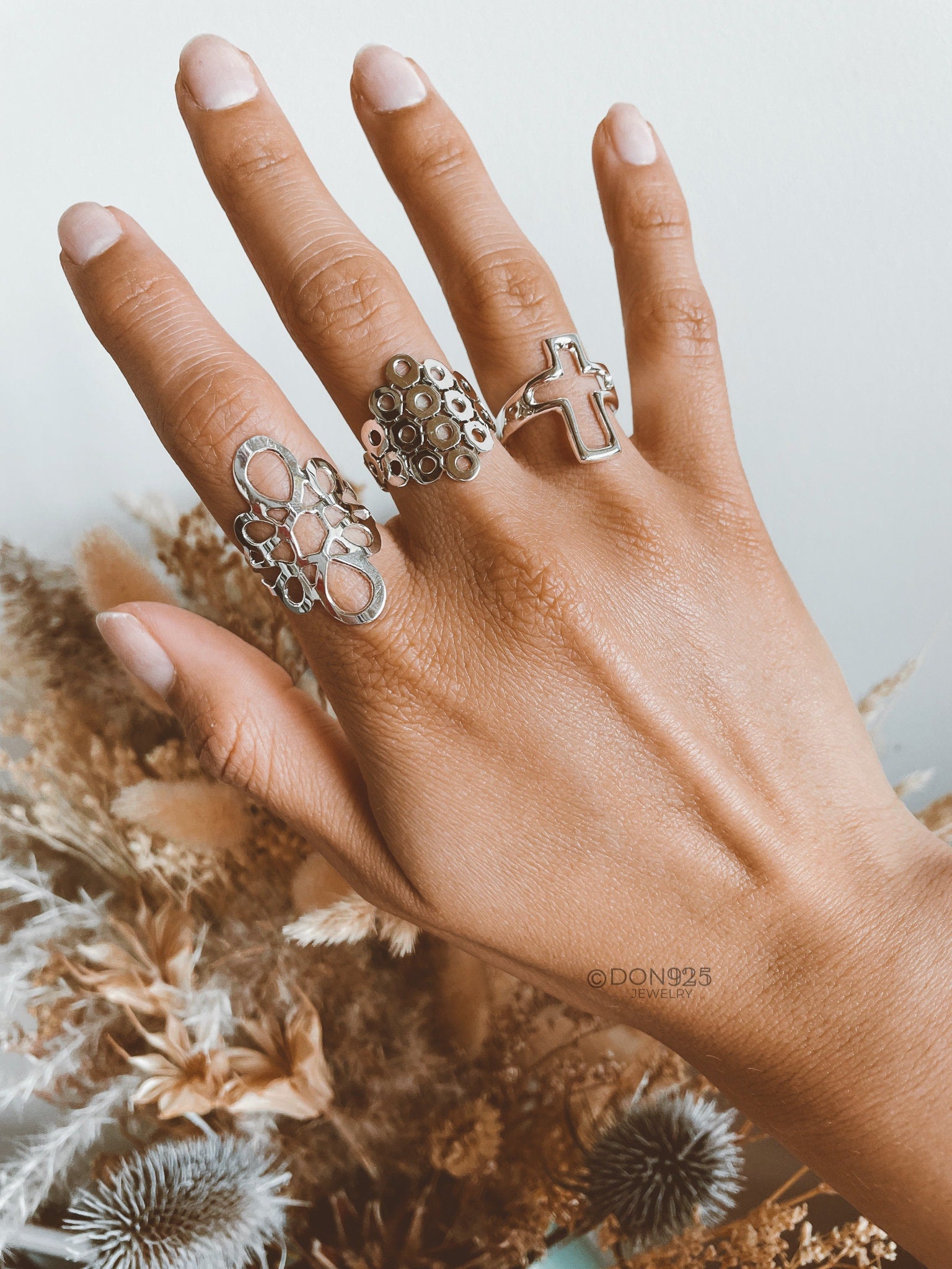 Sterling Silver Cutout Cross Ring: Lightweight, Religious Faith Jewelry