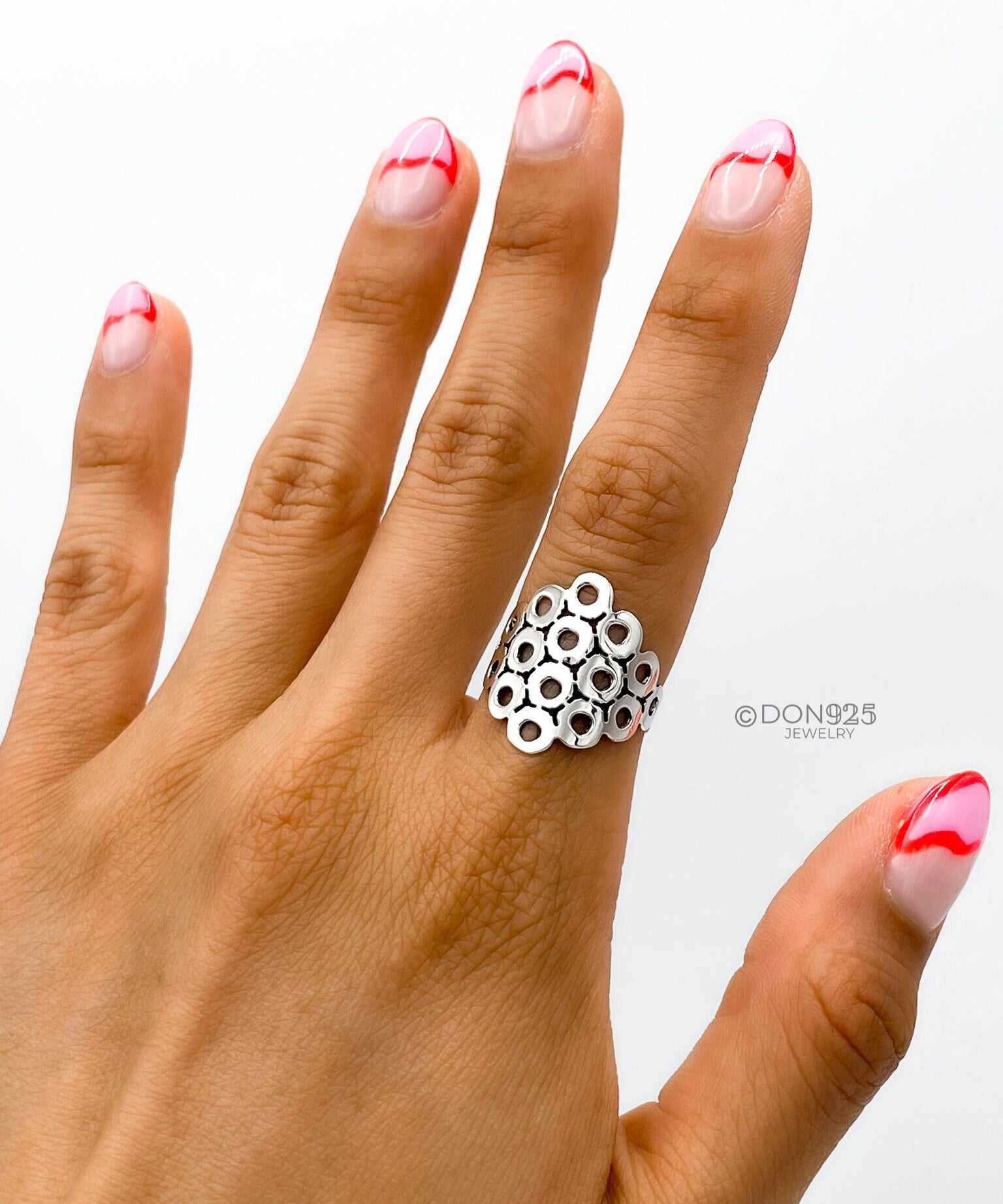 Sterling Silver Circles Ring: Geometric Statement Jewelry
