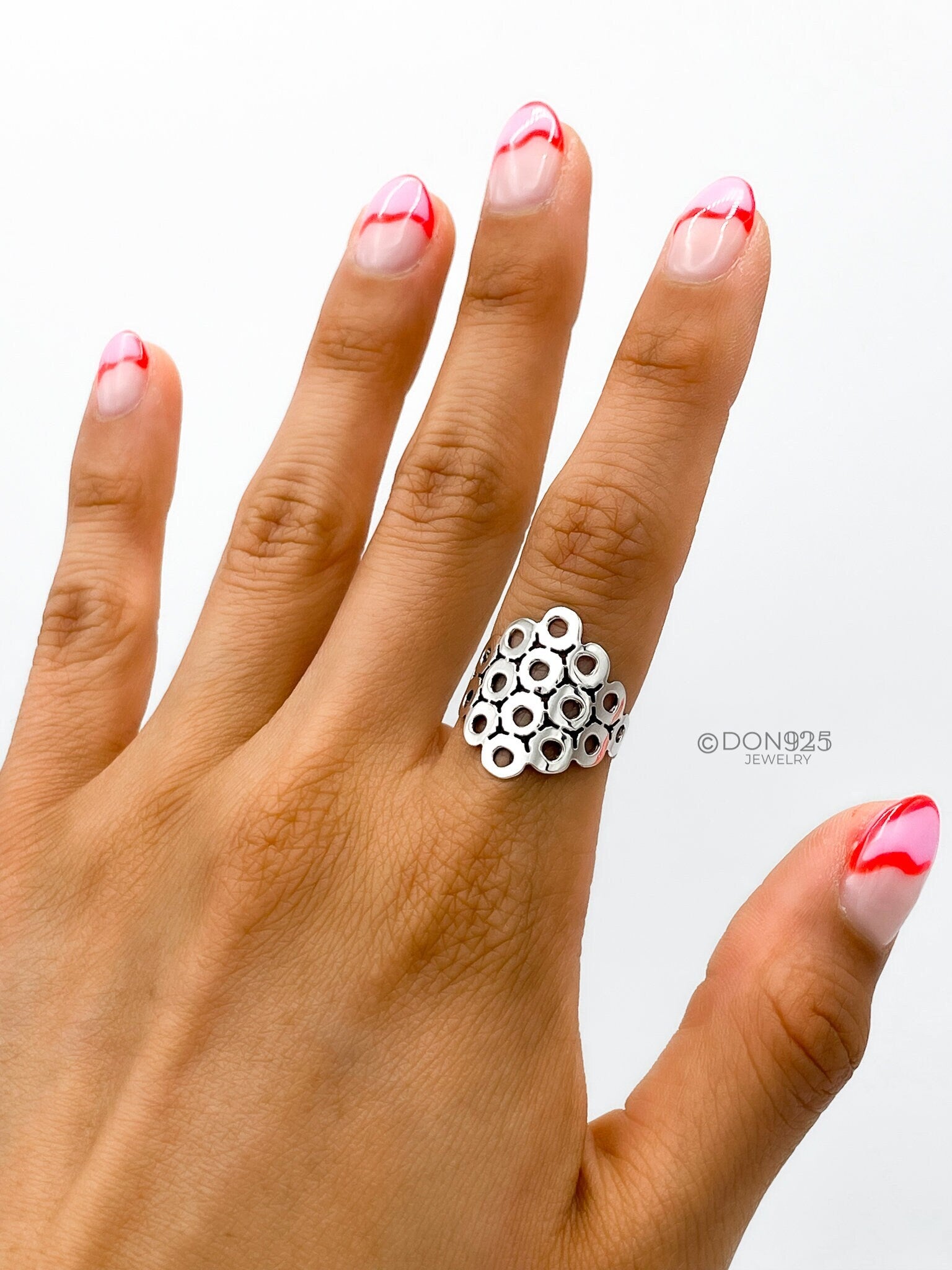 Sterling Silver Circles Ring: Geometric Statement Jewelry