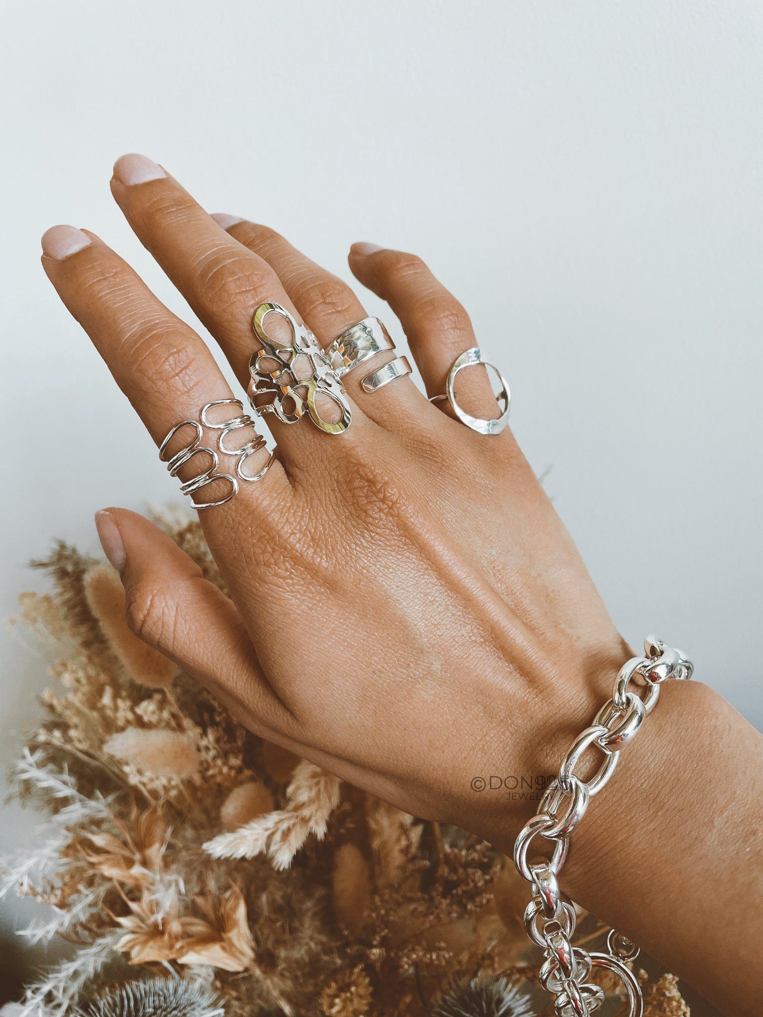 Sterling Silver Abstract Infinity Ring: Geometric Lightweight Design
