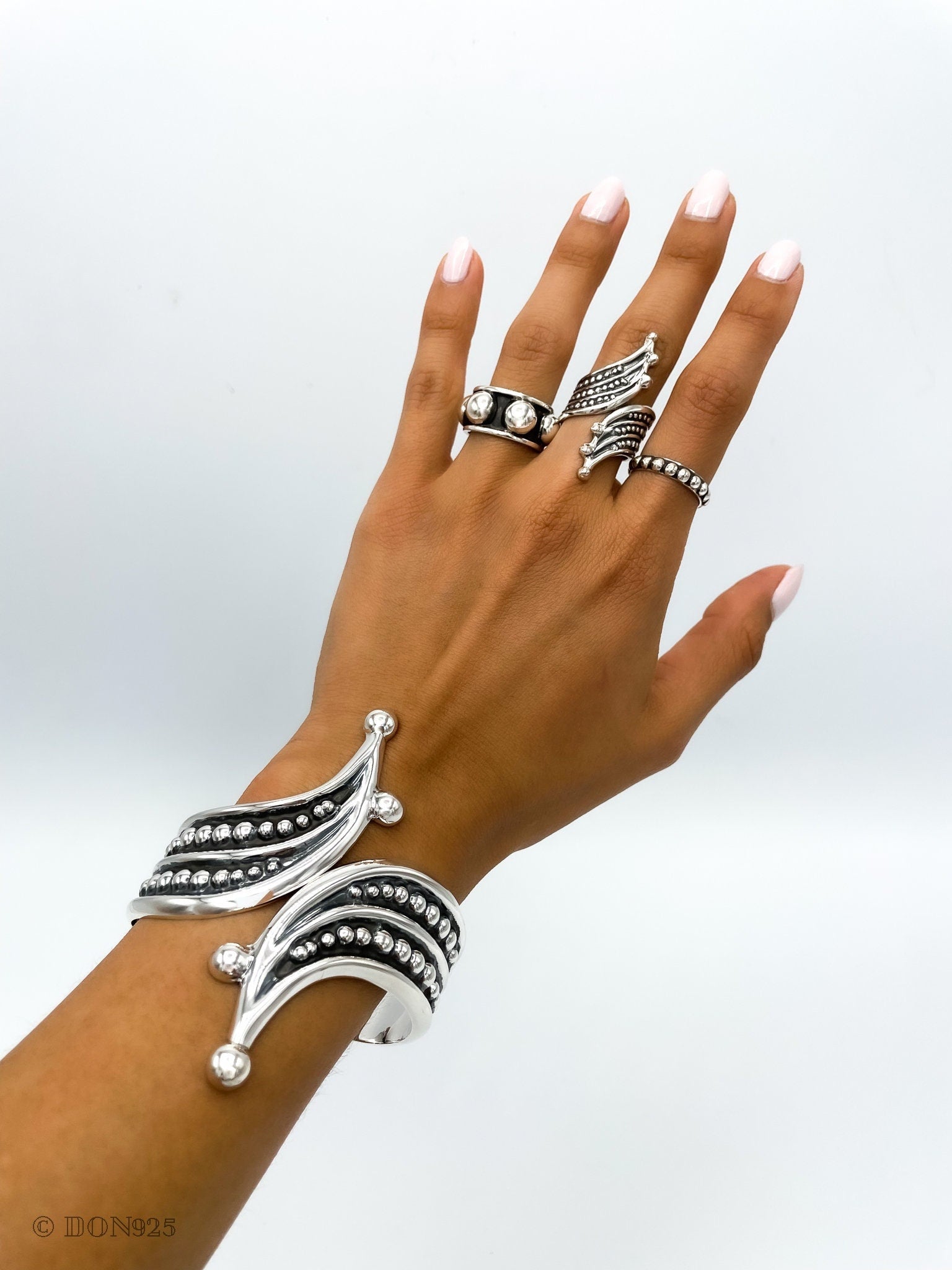 Sterling Silver Wide Clamp Bangle Bracelet: Dotted Southwestern Style