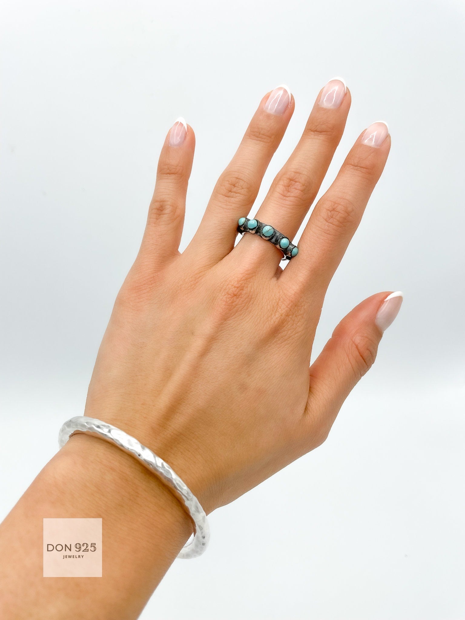 Sterling Silver Turquoise Ring: Boho Western Band