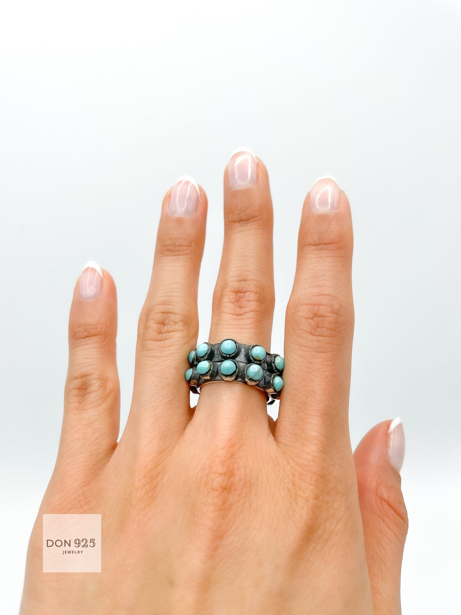 Sterling Silver Turquoise Ring: Boho Western Band