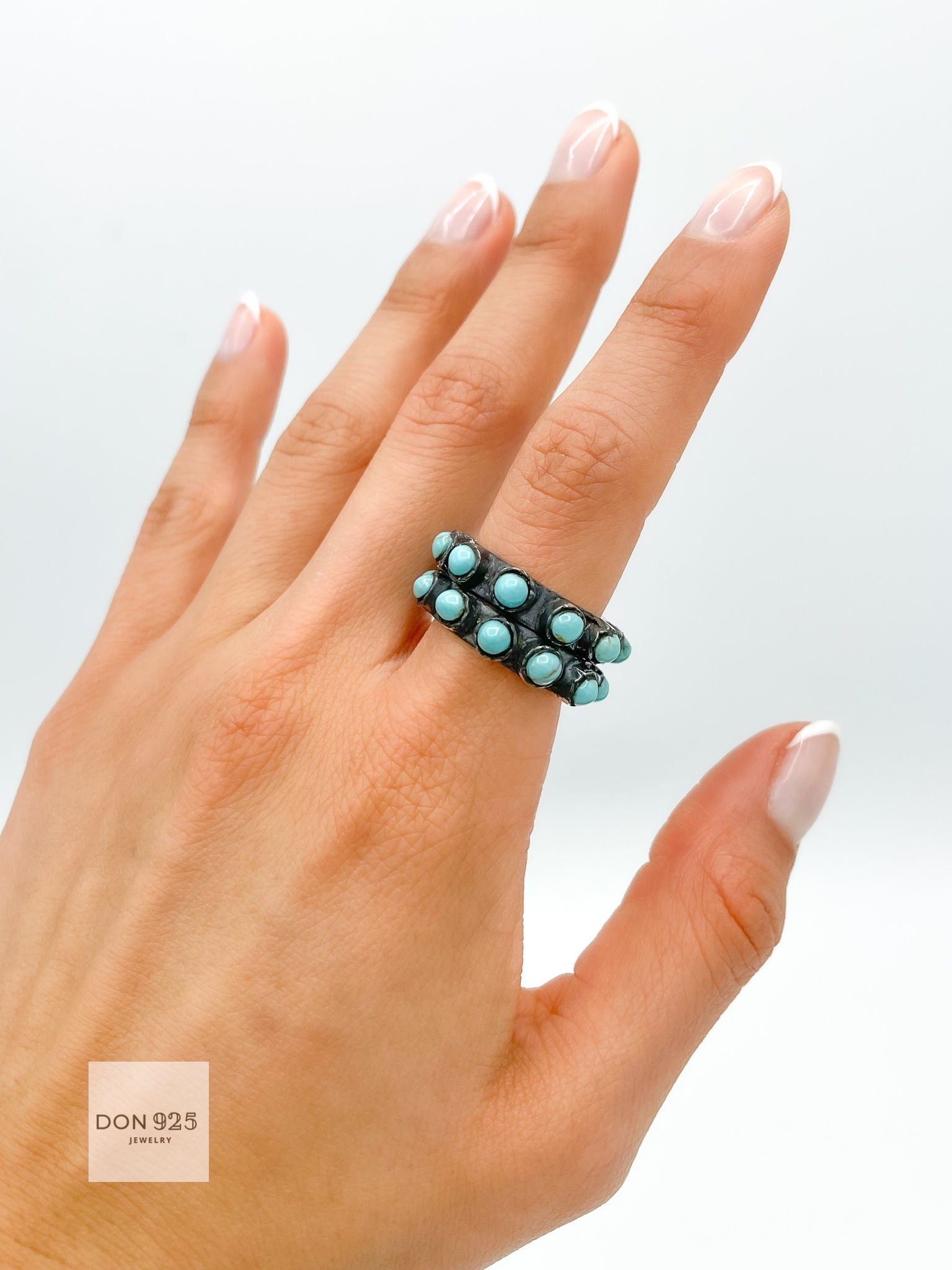 Sterling Silver Turquoise Ring: Boho Western Band
