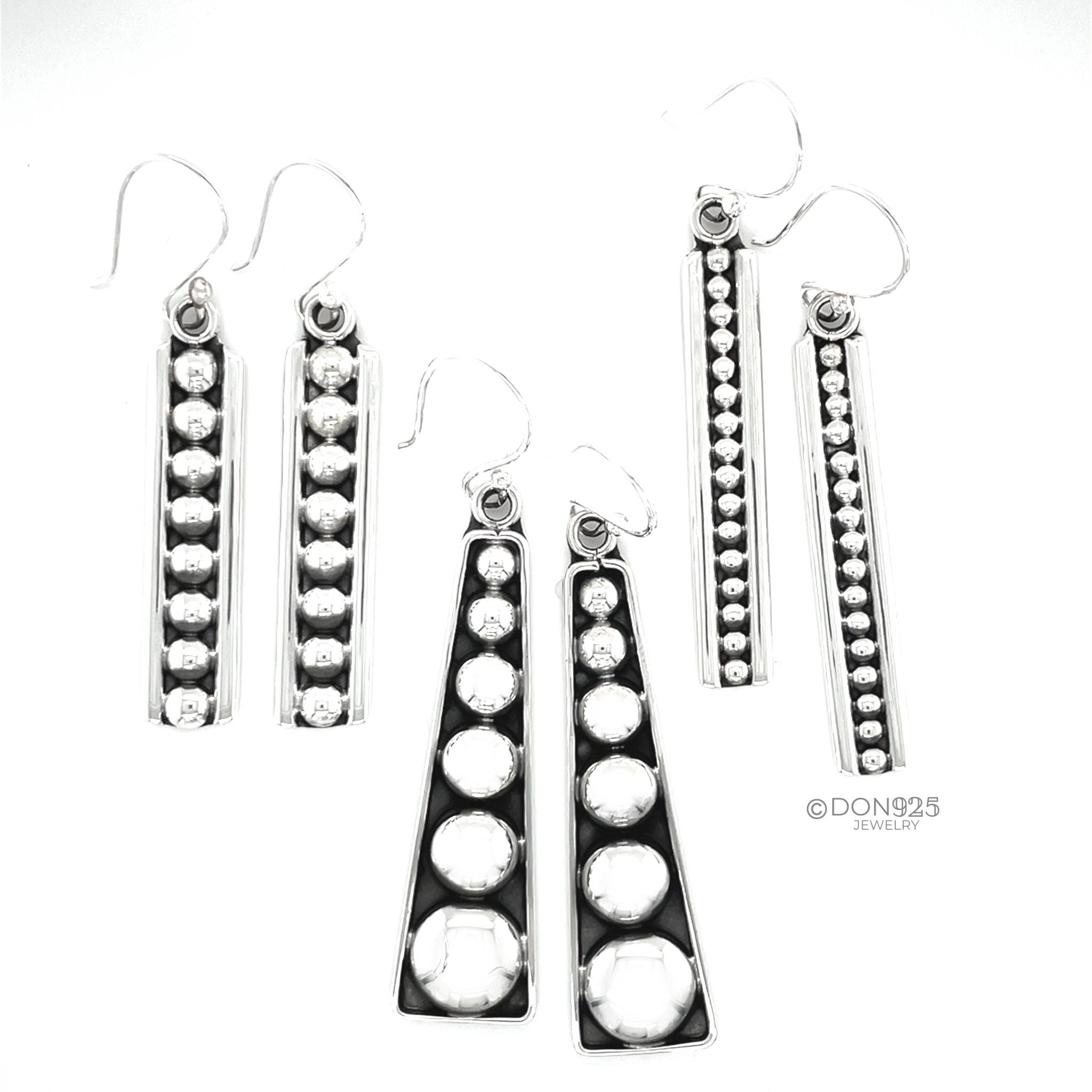 Sterling Silver Studded Dangle Earrings: Western Geometric Dome Bubble Design