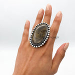 Huge Agatized Fossil Coral and Sterling Silver Statement Ring