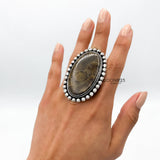 Huge Agatized Fossil Coral and Sterling Silver Statement Ring
